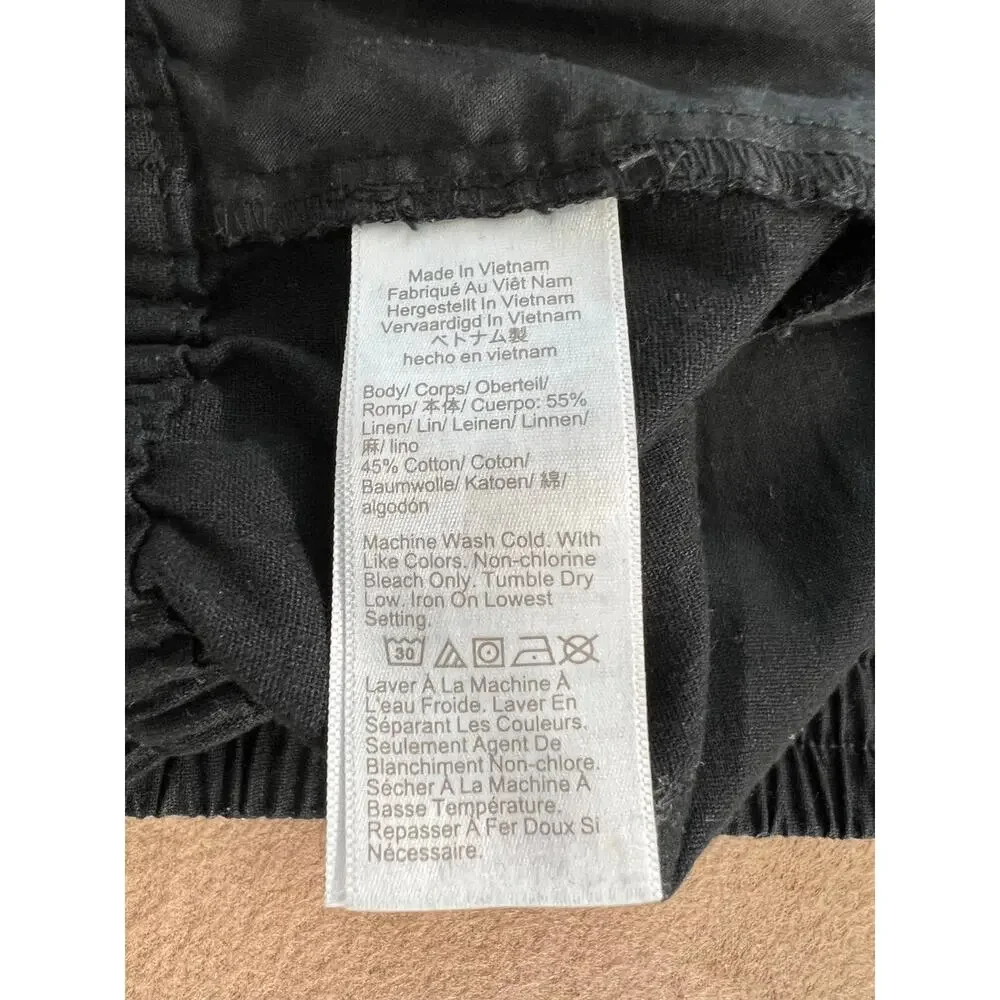 J.Crew Black  Linen & Cotton Pull-On Drawstring Cuffed Pants Women's Size 6